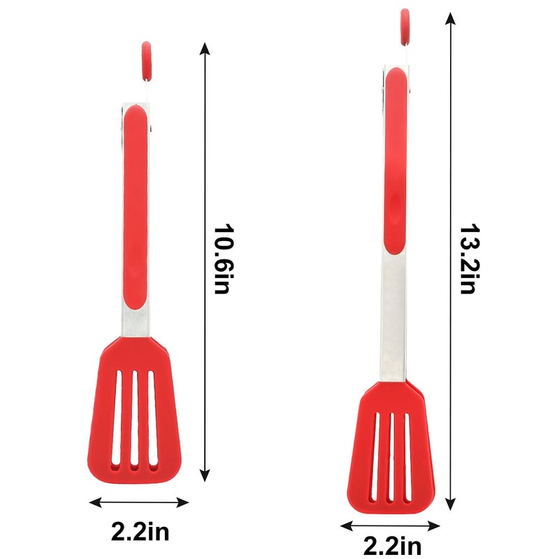 STARUBY Cooking Tongs 9 inches and 12 inches Stainless Steel Kitchen Silicone Serving Tong Heat Resistant Meat Turner Spatula Tong Fish Tongs with Locking Handle Joint (Red) - Image 3
